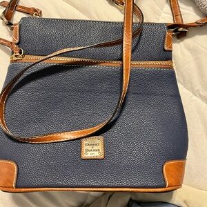 Dooney & Bourke Inspired Navy and Tan Leather Crossbody Bag